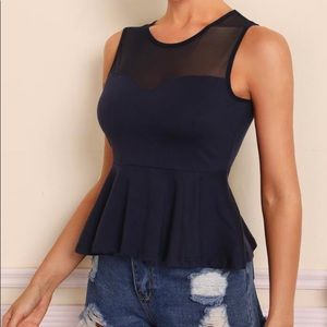 🔴 Mesh Peplum Tank Top Navy Blue